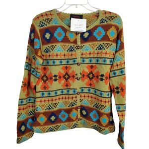 New Tabask Tey-Art ALPACA Sweater Cardigan Small Colorful Aztec Southwestern #35